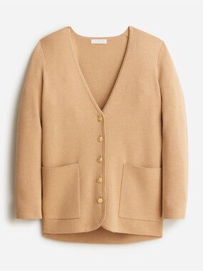 J Crew Giselle V-Neck Camel Sweater Blazer Gold Buttons Business Casual Size M